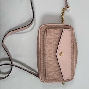Michael Kors Pink Logo Crossbody Bag Gold-Tone Hardware Adjustable Strap